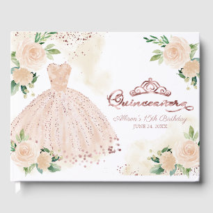 Rosa Rosa Gown Floral Quinceanera Gästebuch