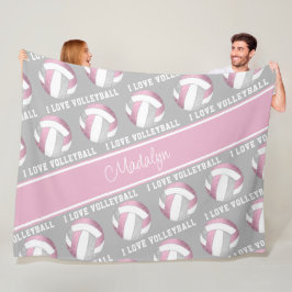 rosa-rosa-graue Liebe-Volleyballsportart Fleecedecke