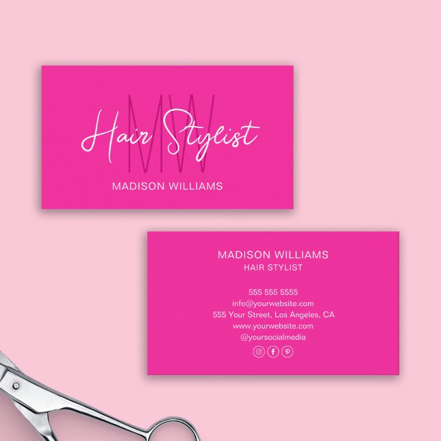 Rosa Rosa-Logo für die Haarstylle Visitenkarte (Hair Stylist Monogram Logo Pink Business Card)