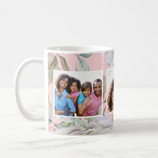 Rosa Rosa mit drei farbigen Collagen Kaffeetasse (Links)