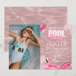 Rosa Rosa Modernes Drehbuch Pool Geburtstagsparty Einladung