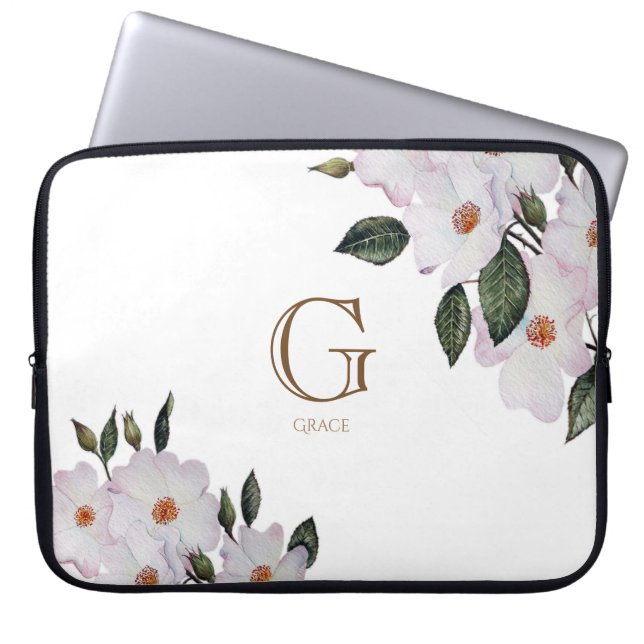 Rosa-Rosa-Monogramm der botanischen Blumenkunst Laptopschutzhülle (Vorderseite)