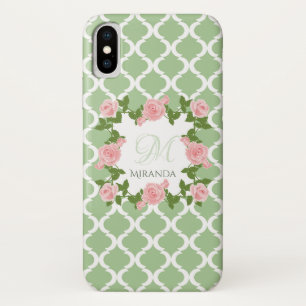 Rosa Rosa-Monogramm mit nilgrünem Quatrefolie, mit iPhone X Hülle