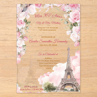 Rosa Rosa Paris Quinceñera Akrolische Einladungen