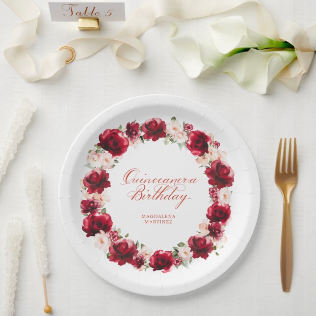 Rosa Rosa Personalisiert Quinceanera Geburtstag Pappteller (Hochzeit)
