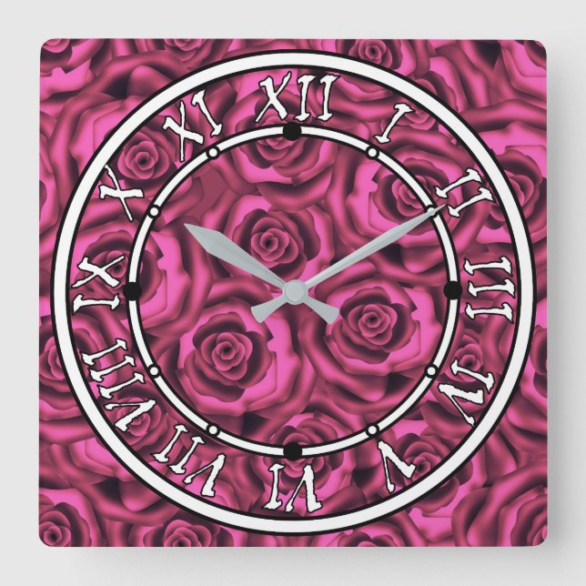 Rosa Rosa Quadratische Wanduhr (Vorderseite)
