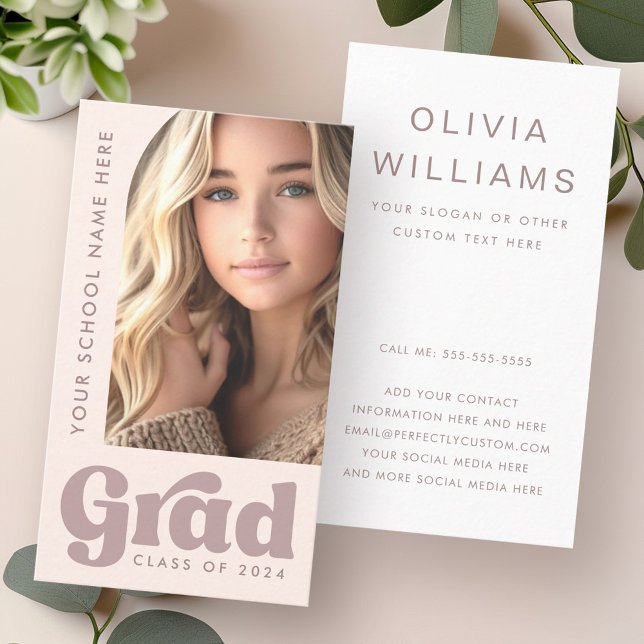 Rosa Rosa Retro-Student Abschluss Foto Visitenkarte (Blush pink retro grad student graduation photo business card)