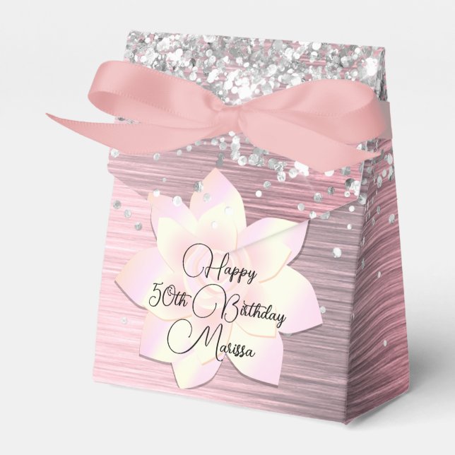 Rosa Rosa Rosa Elegante Lotus Blume Glittery Gebur Geschenkschachtel (Vorderseite)