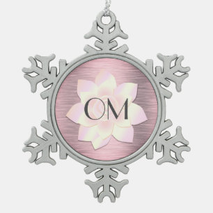 Rosa Rosa Rosa Elegante Lotus OM Schneeflocken Zinn-Ornament