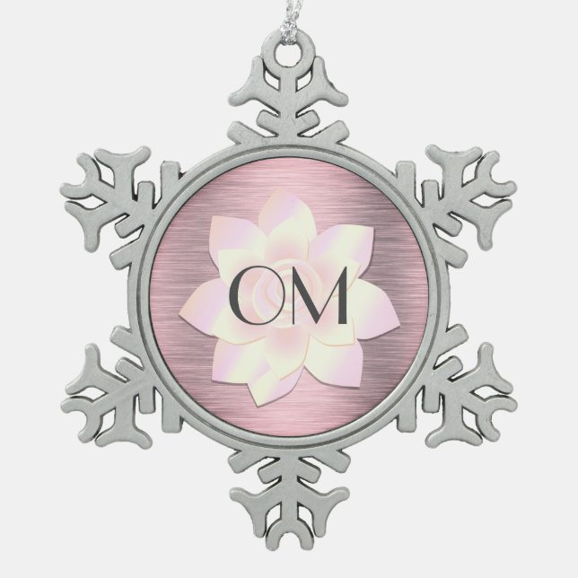 Rosa Rosa Rosa Elegante Lotus OM Schneeflocken Zinn-Ornament (Vorderseite)