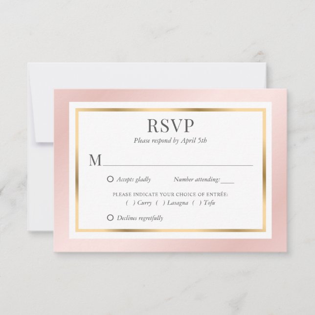 Rosa Rosa Rosa Goldmedaille Wählen Sie ein elegant RSVP Karte (Vorderseite)