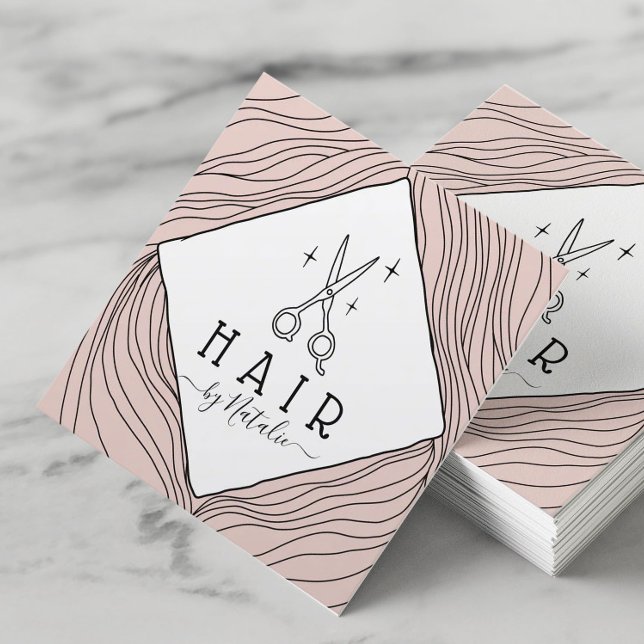 Rosa Rosa Rosa-Logo für die Haarstylistin-Handzeic Quadratische Visitenkarte (Von Creator hochgeladen)