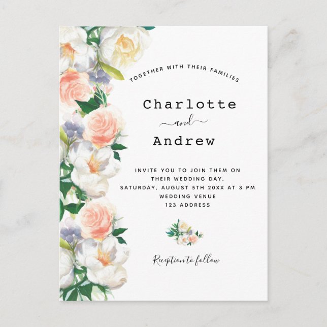 Rosa Rosa Rosa Rosengoldblüten Weiße Hochzeit Postkarte (Vorderseite)
