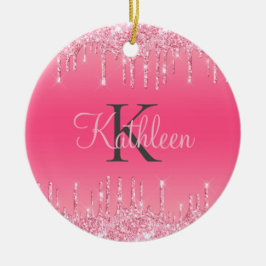 Rosa Rosa Rosa, Tropf-Glitzer, Rose-Gold-Monogramm Keramik Ornament