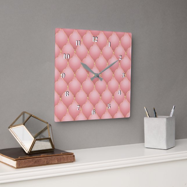 Rosa Rosa Rose Gold Diamant Tuflische Wand Uhr (Büro)