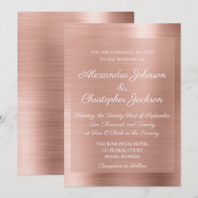 Rosa Rosa - Rose Gold Elegante Hochzeit Einladung (Vorne/Hinten)