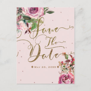 Rosa Rosa Rose Gold Floral Modern Save the Date Ankündigungspostkarte