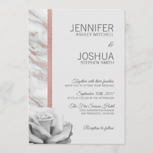 Rosa Rosa Rose Goldbrauner Marble Grau Hochzeit Einladung