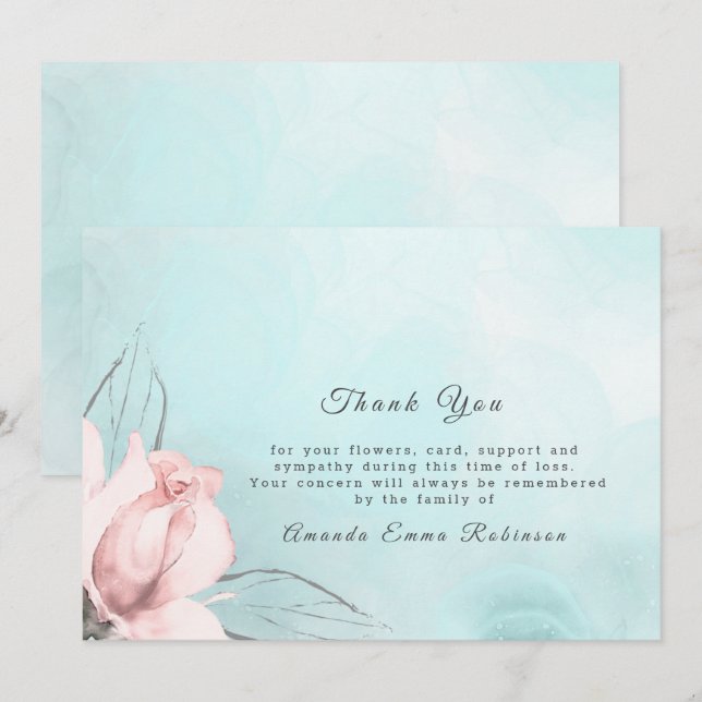 Rosa Rosa Rose und Blau Dankeschön Karte (Vorne/Hinten)