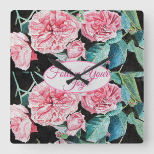 Rosa rosa Rosen florales Muster 'Folge deiner Freu Quadratische Wanduhr