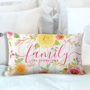 Rosa Rosa-Schrift, rustikales Holz Lendenkissen