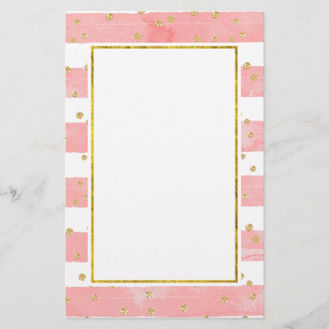 Rosa Rosa Streifen mit Imitaten Gold Confetti Briefpapier (Vorderseite)