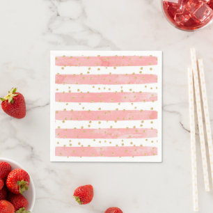 Rosa Rosa Streifen mit Imitaten Gold Confetti Serviette