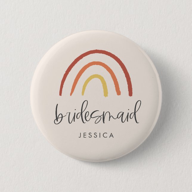 Rosa Rosa Terracotta Rainbow Custom Bridesmaid Button (Vorderseite)