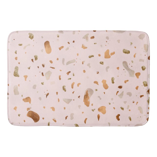 Rosa Rosa Terrazzo mit goldfarbenen Kupfer-Spots Badematte (Vorderseite)