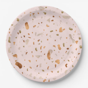 Rosa Rosa Terrazzo mit goldfarbenen Kupfer-Spots Pappteller