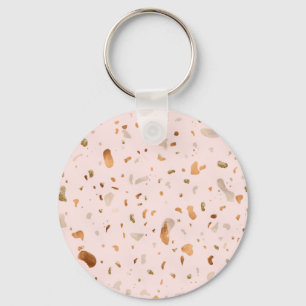 Rosa Rosa Terrazzo mit goldfarbenen Kupfer-Spots Schlüsselanhänger