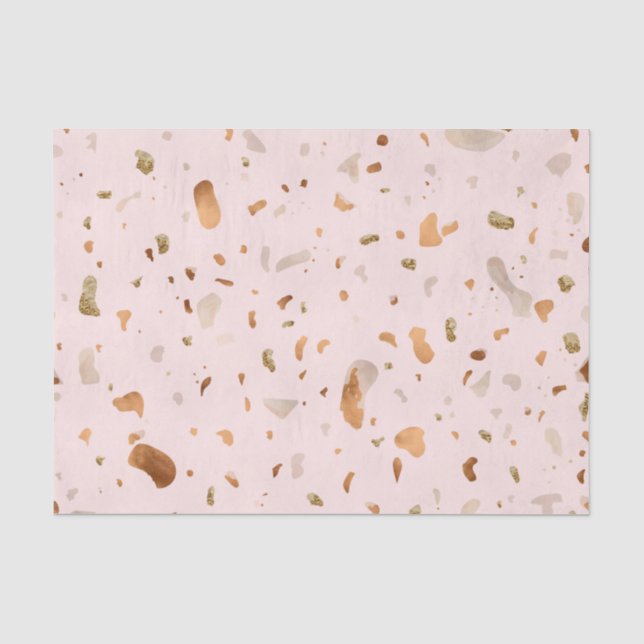 Rosa Rosa Terrazzo mit goldfarbenen Kupfer-Spots Seidenpapier (Vorderseite)