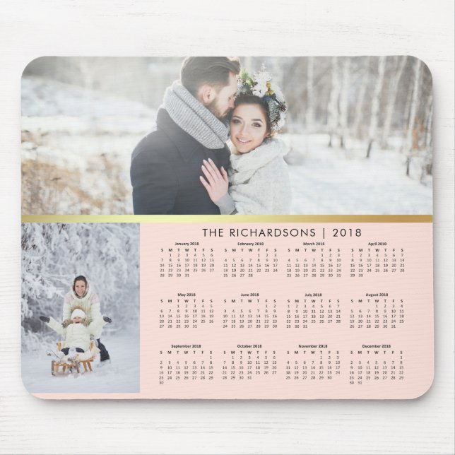 Rosa Rosa und Imitate Gold 2018 Foto Kalender Mousepad (Vorne)