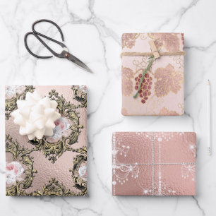 Rosa Rosa und Rose Gold Paris Rosé Geschenkpapier Set