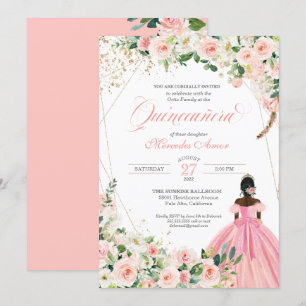 Rosa Rosa und Weiße Flora Afrolatina Quinceanera Einladung