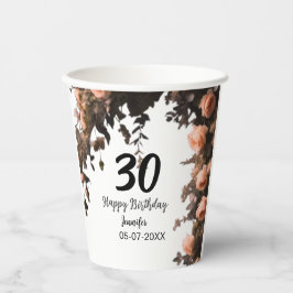 Rosa rosa Vintage Blume moderne 30. Geburtstag Pappbecher