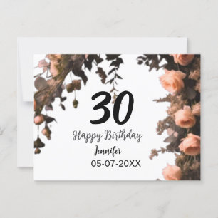 Rosa rosa Vintage Blume moderne 30. Geburtstag Postkarte