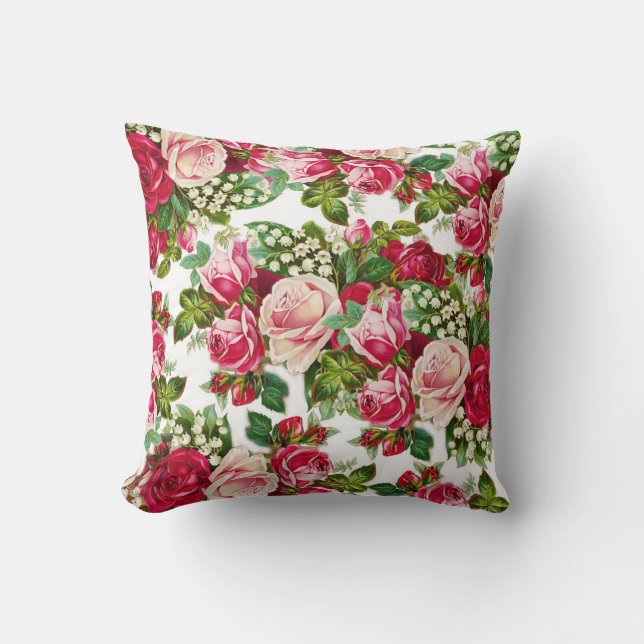 Rosa Rosa Vintage Blüte Kissen (Vorderseite)