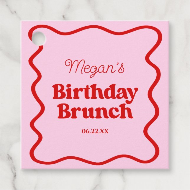 Rosa Rosa Wavy Border Birthday Brunch Party Geschenkanhänger (Vorderseite)