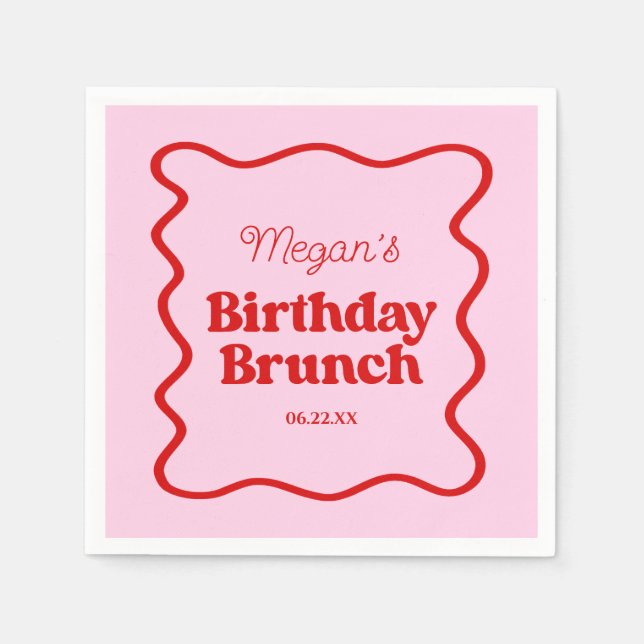 Rosa Rosa Wavy Border Birthday Brunch Party Serviette (Vorderseite)