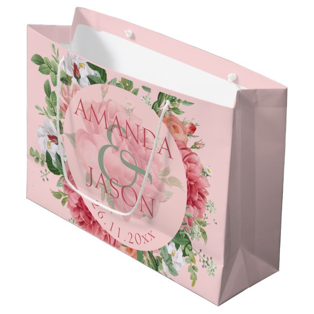 Rosa Rosa Weiße Hübsche Blütenblüte niedliche Gast Große Geschenktüte (Vorderseite Schrägansicht)