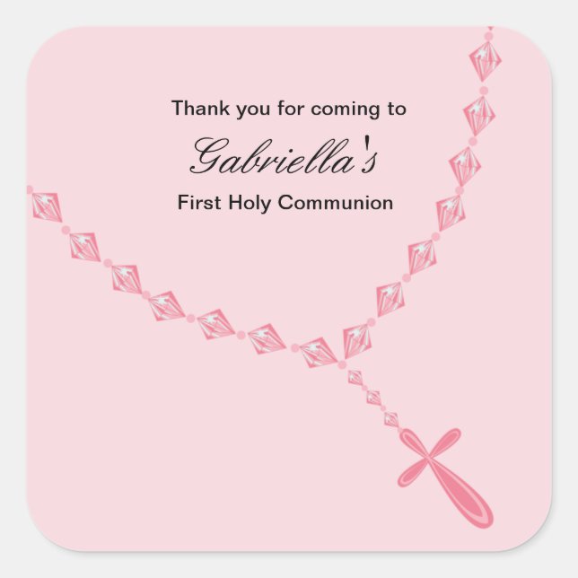 Rosa Rosary Girls Kommunalaufkleber Quadratischer Aufkleber (Vorderseite)