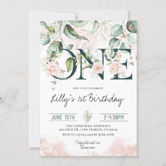 Rosa Rose 1. Geburtstag Einladung