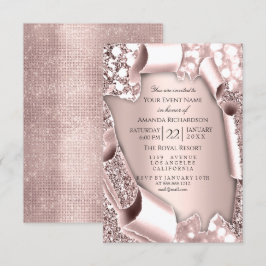 Rosa Rose 3D-Glitzer-Effekt-RahmenWedeln Einladung