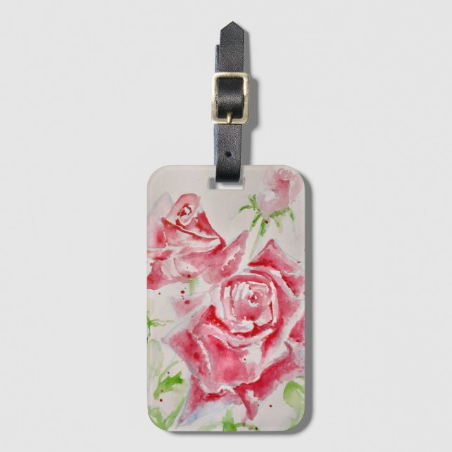 Rosa Rose Aquarell Blume Florenz Gepäckanhänger (Vorderseite Vertikal)