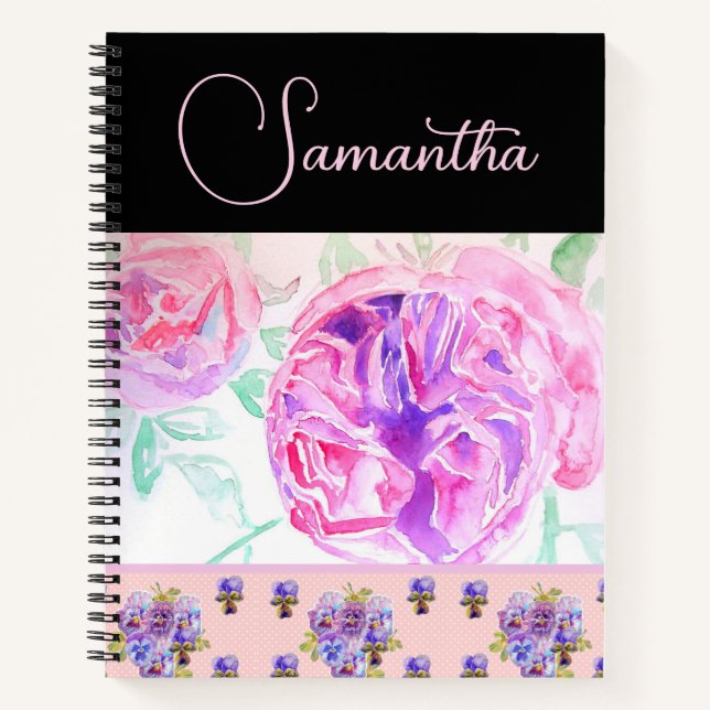 Rosa Rose Aquarell Blume Florenz Notizbuch (Vorderseite)