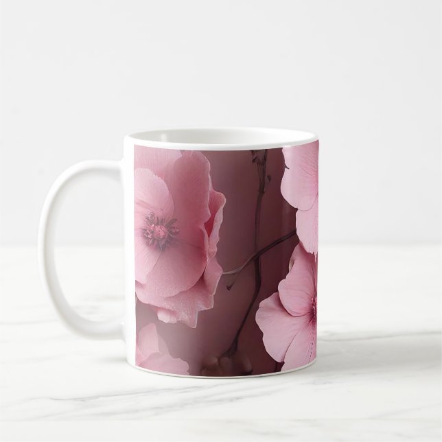 Rosa Rose Ästhetisches Blumenmuster Kaffeetasse (Links)