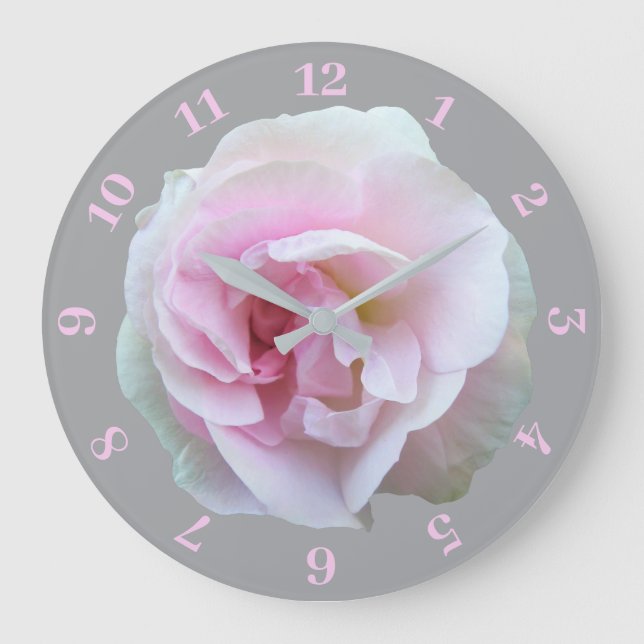 Rosa Rose auf grauem Hintergrund Große Uhr (Vorderseite)