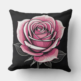 Rosa Rose auf schwarz Kissen