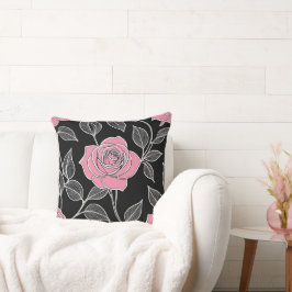 Rosa Rose auf schwarz Kissen